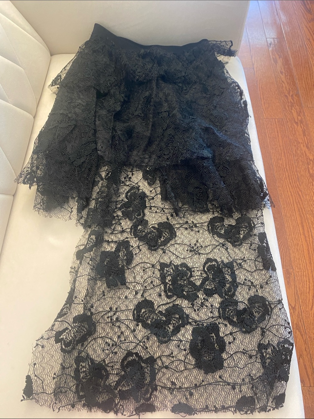 Black Floral Lace Midi Skirt